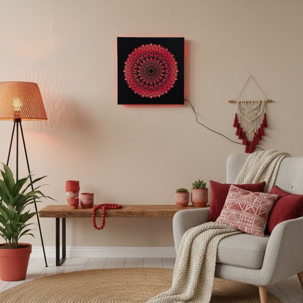 LED dřevěný obraz Mandala - podsvícená mandala | BAKE: HDF - Ořech Vícebarevná LED RGB 30 cm 4698-112148 LED0251
