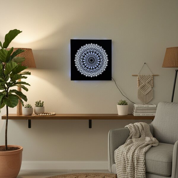 LED dřevěný obraz Mandala - podsvícená mandala | BAKE: HDF - Ořech Vícebarevná LED RGB 30 cm 4698-112148 LED0251