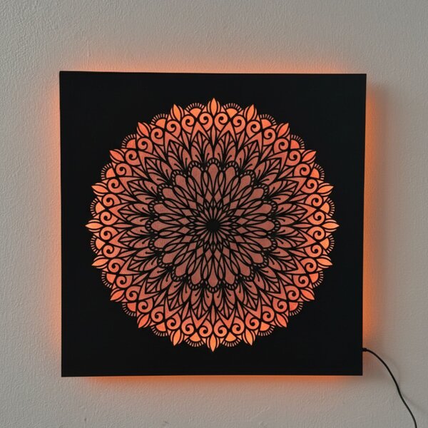 LED dřevěný obraz Mandala - podsvícená mandala | BAKE: HDF - Ořech Vícebarevná LED RGB 30 cm 4698-112148 LED0251