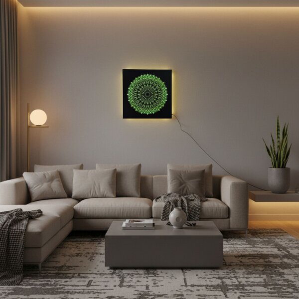 LED dřevěný obraz Mandala - podsvícená mandala | BAKE: HDF - Ořech Vícebarevná LED RGB 30 cm 4698-112148 LED0251