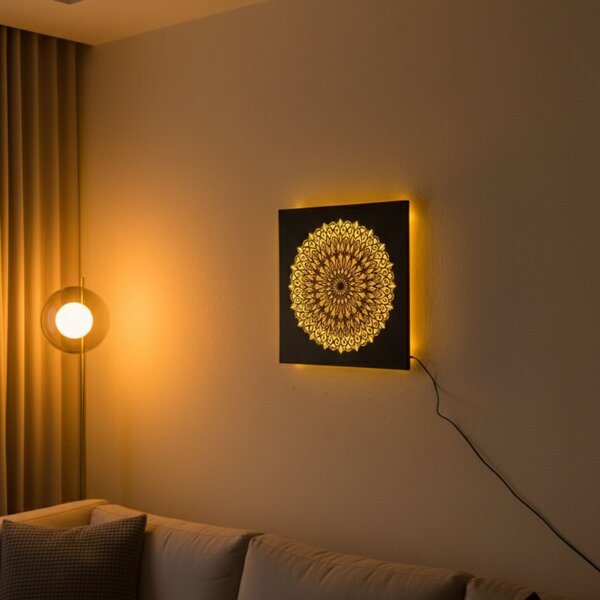 LED dřevěný obraz Mandala - podsvícená mandala | BAKE: HDF - Ořech Vícebarevná LED RGB 30 cm 4698-112148 LED0251