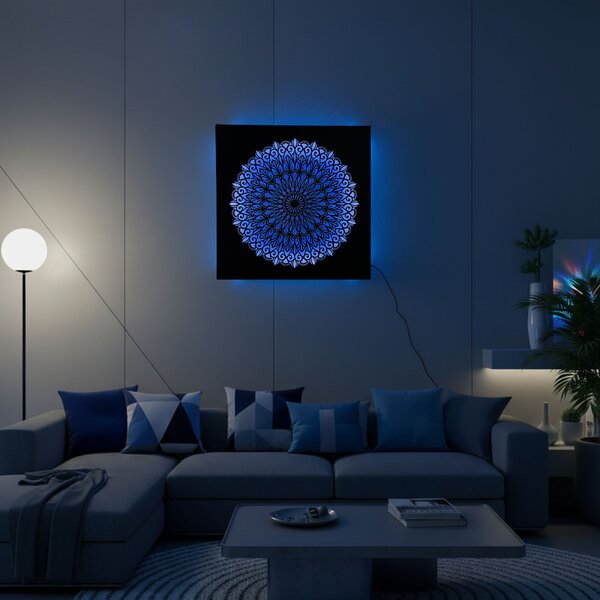 LED dřevěný obraz Mandala - podsvícená mandala | BAKE: HDF - Ořech Vícebarevná LED RGB 30 cm 4698-112148 LED0251