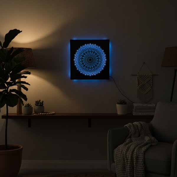 LED dřevěný obraz Mandala - podsvícená mandala | BAKE: HDF - Ořech Vícebarevná LED RGB 30 cm 4698-112148 LED0251