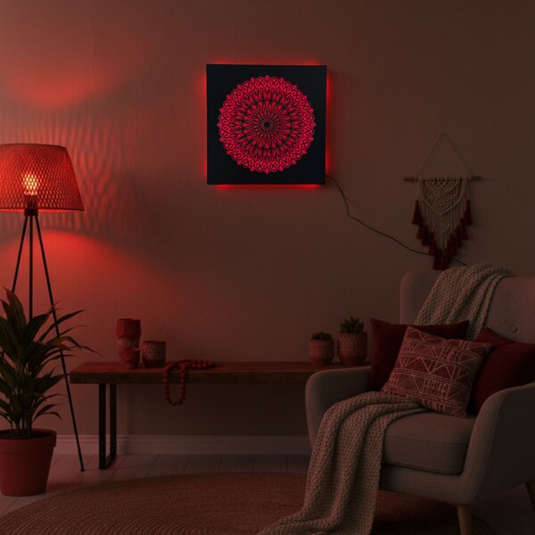 LED dřevěný obraz Mandala - podsvícená mandala | BAKE: HDF - Ořech Vícebarevná LED RGB 30 cm 4698-112148 LED0251