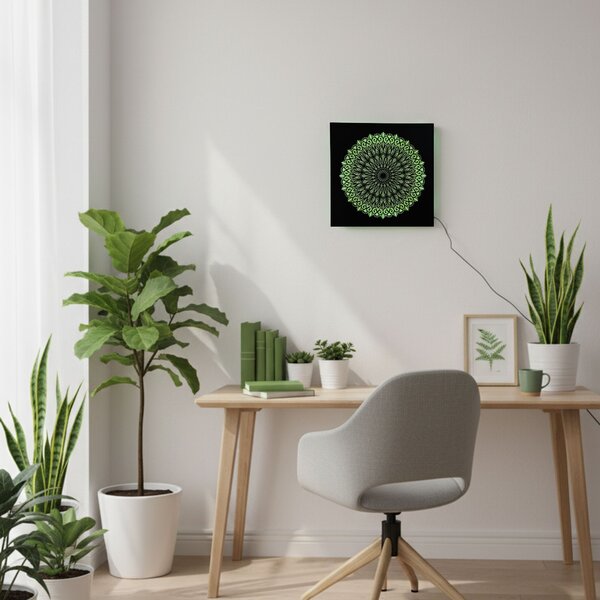 LED dřevěný obraz Mandala - podsvícená mandala | BAKE: HDF - Ořech Vícebarevná LED RGB 30 cm 4698-112148 LED0251