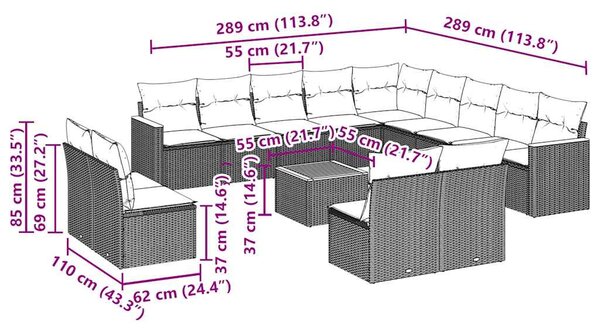 14dílná zahradní sedací souprava s poduškami černá polyratan