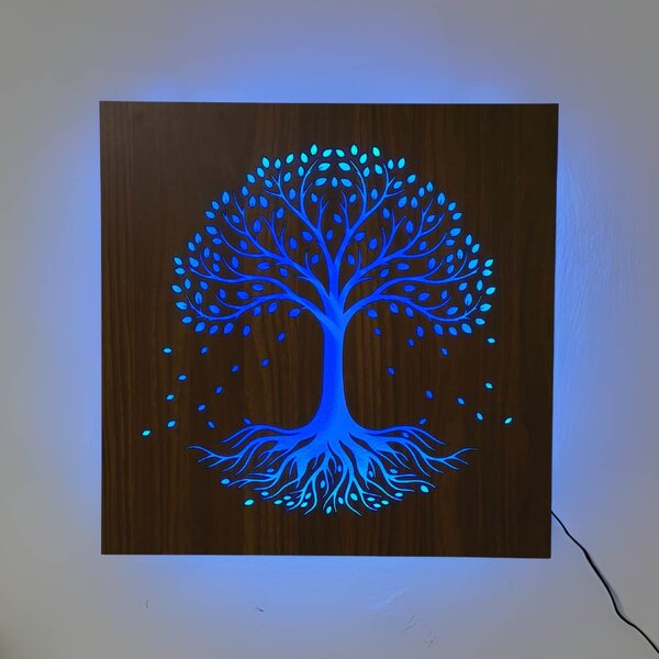 LED dřevěný obraz – Strom života s RGB podsvícením - KLARMA: HDF - Ořech Vícebarevná LED RGB 30 cm 4703-112448 LED0562