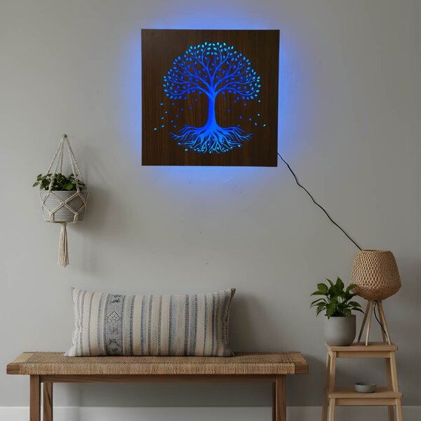 LED dřevěný obraz – Strom života s RGB podsvícením - KLARMA: HDF - Ořech Vícebarevná LED RGB 30 cm 4703-112448 LED0562
