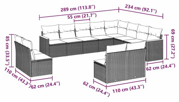 12dílná zahradní sedací souprava s poduškami černá polyratan