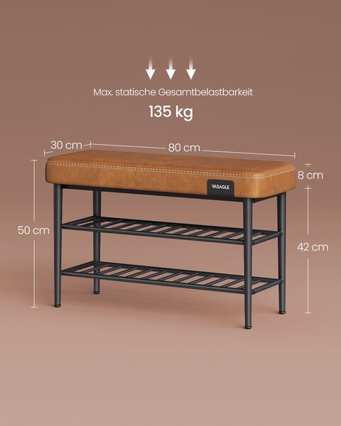 VASAGLE Botník EKHO s polstrovanou lavicí kovový hnědý