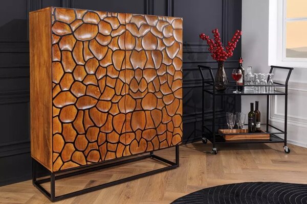 Vysoká komoda VULCANO MOSAIK 120 CM masiv mango - hnědá/černá Nábytek | Úložné prostory | Komody | Vysoké