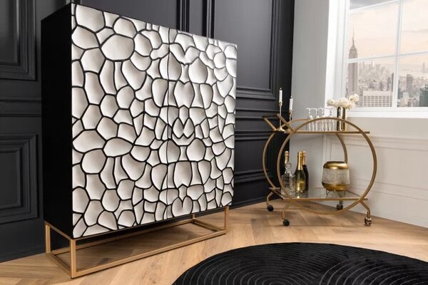 Vysoká komoda VULCANO MOSAIK 120 CM masiv mango - bílá/zlatá Nábytek | Úložné prostory | Komody | Vysoké
