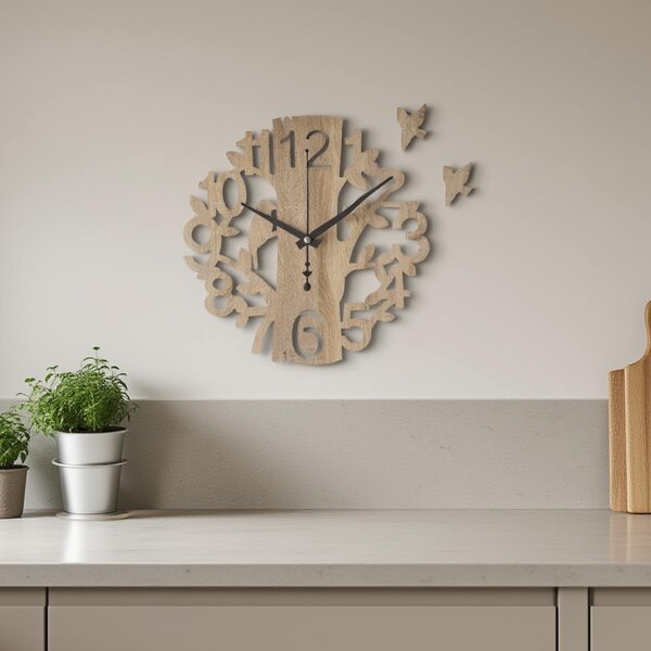 Dřevěné nástěnné hodiny Ptáček, černé ručičky, 20 až 50 cm: HDF - Ořech 20 cm 4705-112696 HDF0162-Wenge-čierne-20 cm