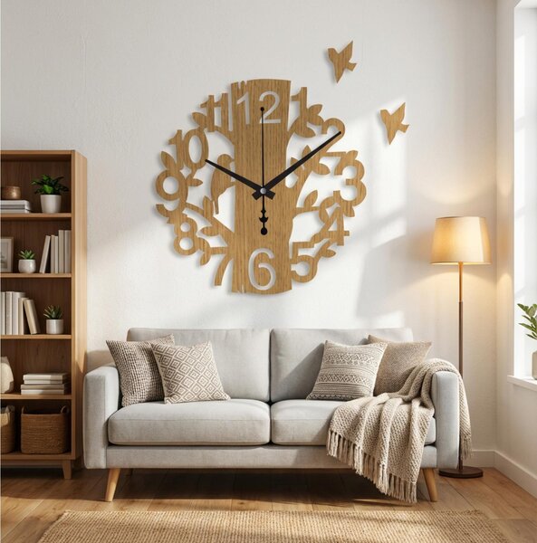 Dřevěné nástěnné hodiny Ptáček, černé ručičky, 20 až 50 cm: HDF - Ořech 20 cm 4705-112696 HDF0162-Wenge-čierne-20 cm