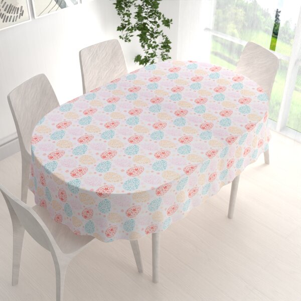 Biante Velikonoční teflonový oválný ubrus TF-106 Barevné kraslice na bílém 50x100 cm