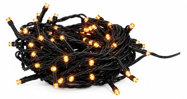 TESLA lighting Tesla - dekorativní řetěz, AMBER, 100LED, 10m + 5m kabel, 230V, 8 funkcí, IP44, zelený