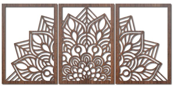 SENTOP | 3-dílná mandala květin – moderní dřevěná nástěnná dekorace do obývacího pokoje | SENTOP HDF0583-60 x 30-WENGE