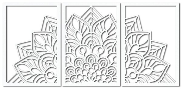 SENTOP | 3-dílná mandala květin – moderní dřevěná nástěnná dekorace do obývacího pokoje | SENTOP HDF0583-60 x 30-WENGE