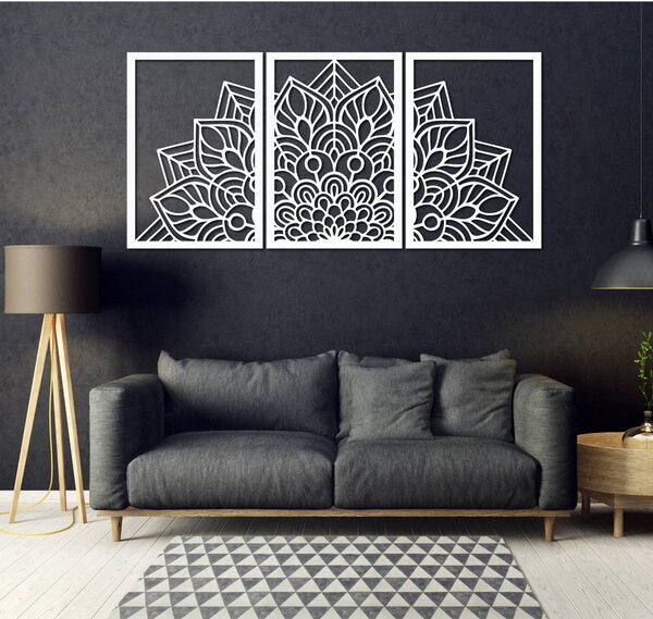 SENTOP | 3-dílná mandala květin – moderní dřevěná nástěnná dekorace do obývacího pokoje | SENTOP HDF0583-60 x 30-WENGE