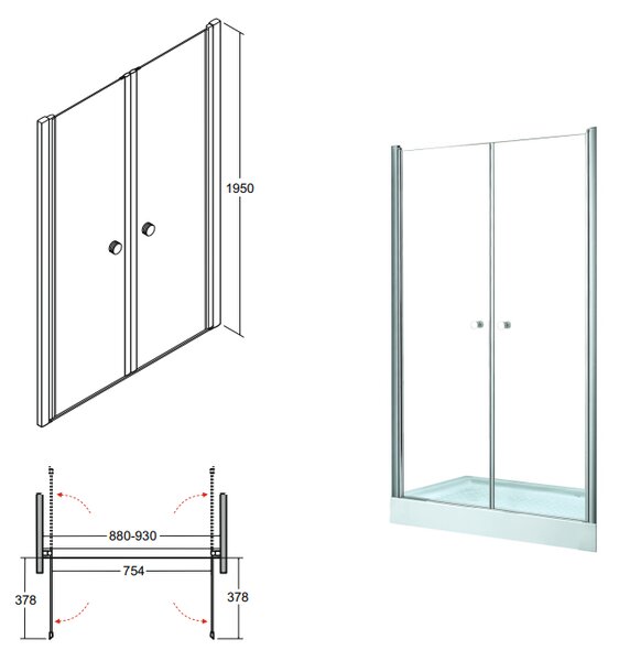 Besco Sinco Due sprchové dveře, chrom Rozměr sprch.dveří: 90cm
