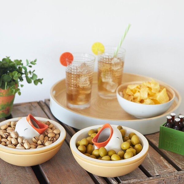 Žlutá/bílá keramická servírovací miska 250 ml Hungry Bird – Balvi