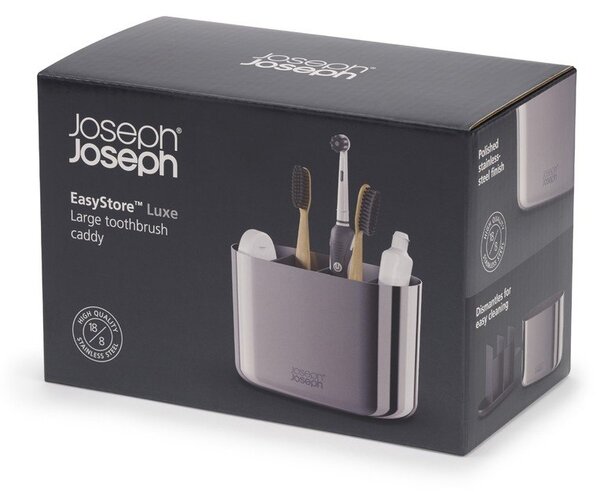 Stojan na zubní kartáčky z nerezové oceli v leskle stříbrné barvě EasyStore Luxe – Joseph Joseph
