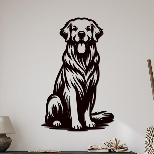 Dřevěná dekorace na zeď Zlatý retriever | Rozměry (cm): 26x40 | Zvolte barvu dekoru: Dub Sonoma