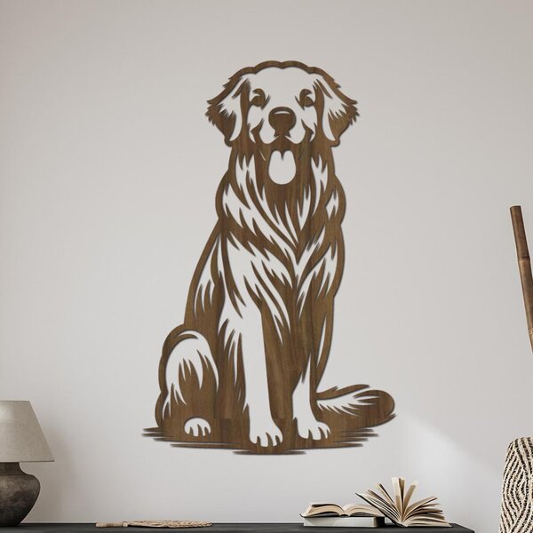 Dřevěná dekorace na zeď Zlatý retriever | Rozměry (cm): 26x40 | Zvolte barvu dekoru: Dub Sonoma