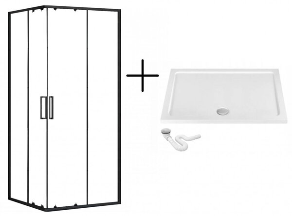 REA/S - Sprchový kout PUNTO - černý 80x100 + bílá sprchová vanička Savoy KPL-K1016