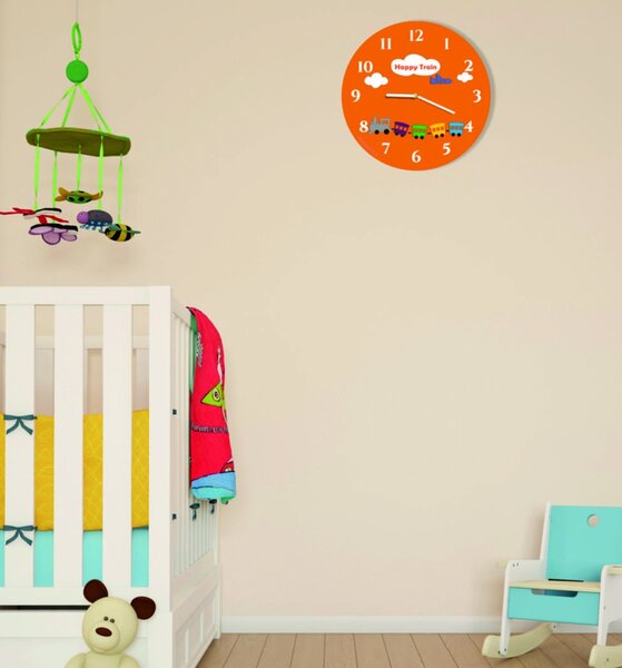 Nástěnné hodiny pro děti vlak | OBLAKA 2300 FL-z97- X0052 -RAL7011