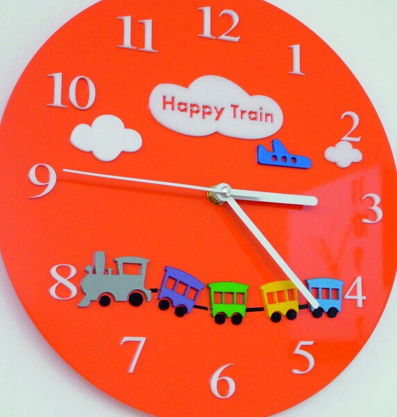 Nástěnné hodiny pro děti vlak - HAPPY 2296 FL-Z97-ORANGE-2004 X0052