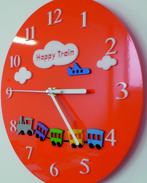 Nástěnné hodiny pro děti vlak - HAPPY 2296 FL-Z97-ORANGE-2004 X0052