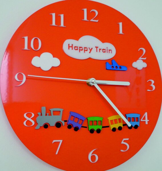 Nástěnné hodiny pro děti vlak - HAPPY 2296 FL-Z97-ORANGE-2004 X0052