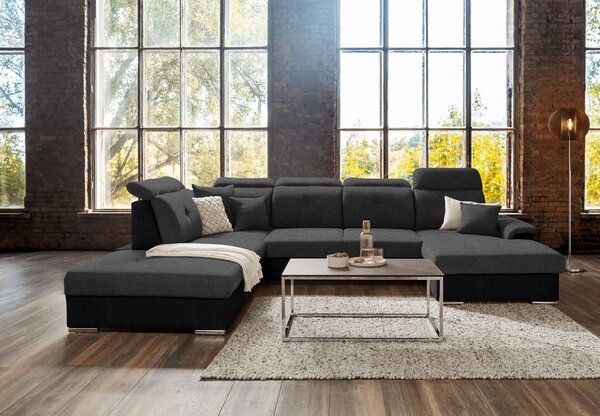 SEDACÍ SOUPRAVA, textil, černá, tmavě šedá Cantus - Sedací soupravy