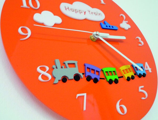 Nástěnné hodiny pro děti vlak - HAPPY 2296 FL-Z97-ORANGE-2004 X0052