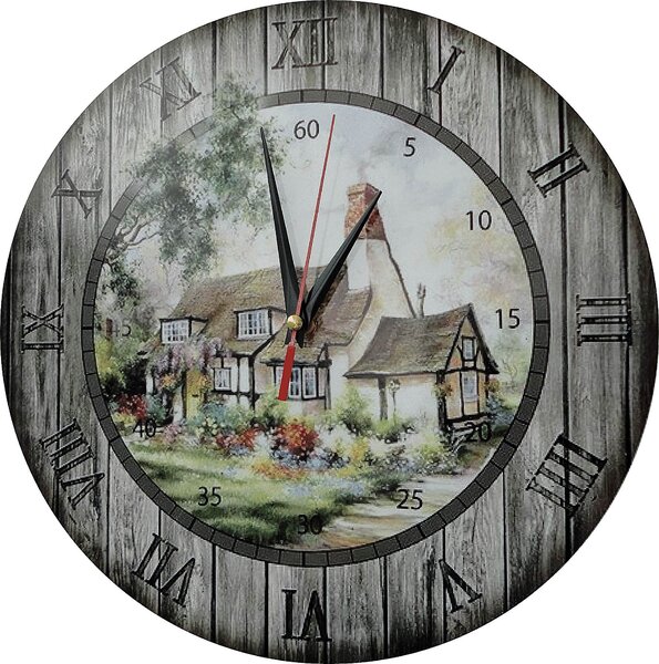 Nástěnné hodiny ze dřeva Chaloupka - HORNET 3132 HDFK003 fi 30 cm