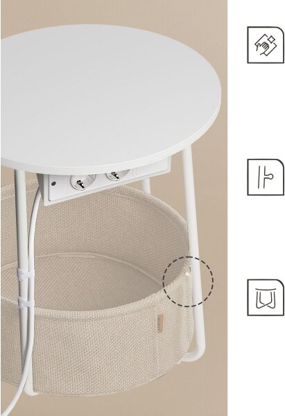 Odkládací stolek s vestavěnými zásuvkami a USB porty NOIRA 45 cm krémová/bílá