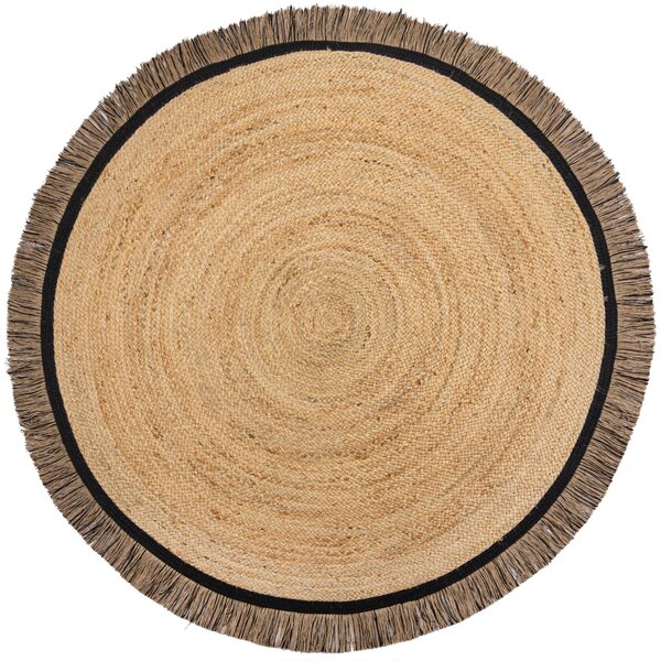 Flair Rugs, Kusový koberec Kahana Black kruh, 180x180 (průměr) kruh, béžová, chodba / předsíň