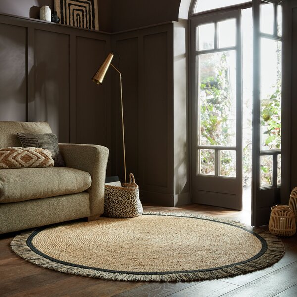 Flair Rugs, Kusový koberec Kahana Black kruh, 180x180 (průměr) kruh, béžová, chodba / předsíň