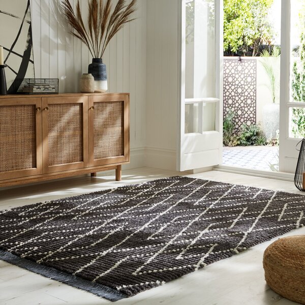 Flair Rugs, AKCE: 160x230 cm Kusový koberec Domino Aisha Berber Monochrome, černá, černobílá, ložnice
