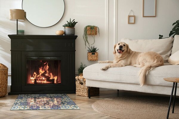 Obdélníková skleněná podložka pod kamna Mozaikový motiv s květinovými akcenty ppkprntp-00020499