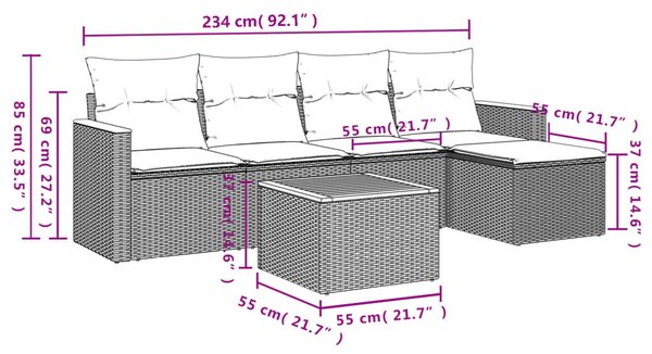 6dílná zahradní sedací souprava s poduškami černá polyratan