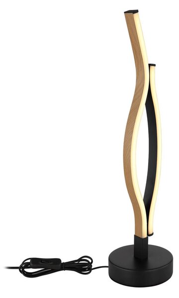 Globo LED stolní lampa Geronimo, výška 47 cm, černá/dřevěný vzhled, Černá, Obývací pokoj / jídelna, Hliník, Moderní