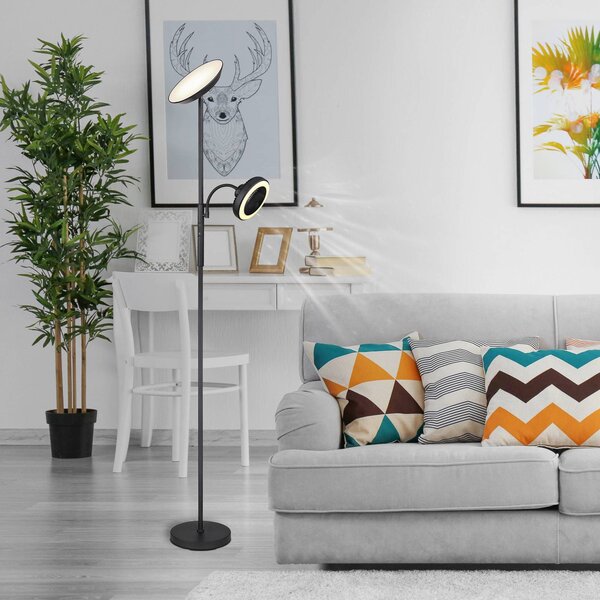 Globo LED stojací lampa Davyd, černá, 178 cm, na čtení, ventilátor, stmívatelný, Černá, Obývací pokoj / jídelna, kov, Moderní, Lampička na čtení