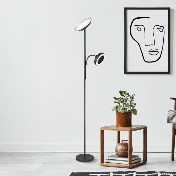 Globo LED stojací lampa Davyd, černá, 178 cm, na čtení, ventilátor, stmívatelný, Černá, Obývací pokoj / jídelna, kov, Moderní, Lampička na čtení