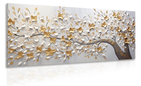 Obraz strom s bílo-zlatými květinami