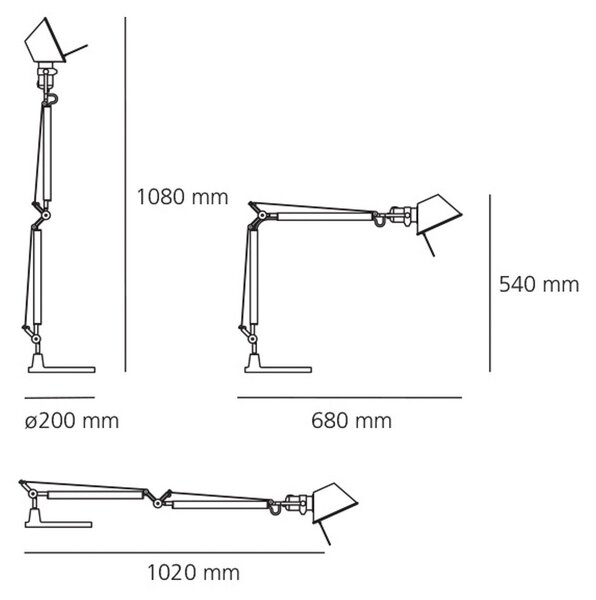 Stolní lampa Artemide, Tolomeo Mini, stmívatelné, Metalická, Obývací pokoj, Kov, Design