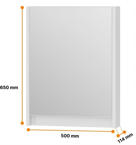 Závěsná koupelnová Skříň se zrcadlem 50, bílý lesklý lak OMEBLE