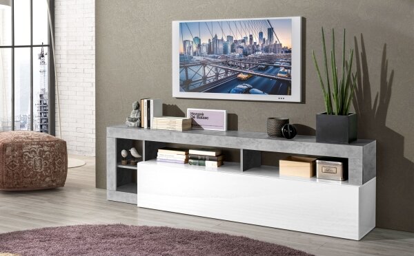Televizní stolek LENOR 184x42 cm bílá/šedá beton