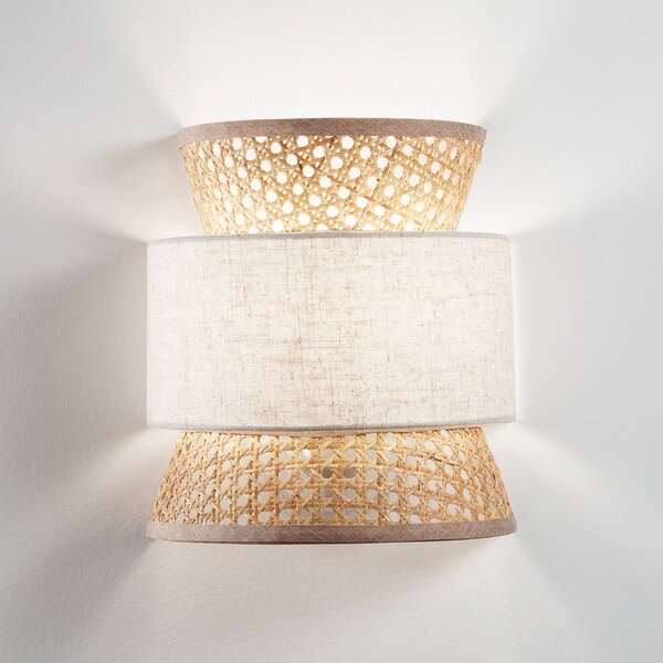 Luce Ambiente Design Nástěnné světlo Gazebo, přírodní/béžová, šířka 24 cm, ratan/látka, stmívatelný, Krémová / jantar, Obývací pokoj / jídelna, Dřevo